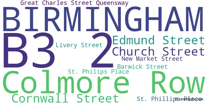 A word cloud for the B3 2 postcode